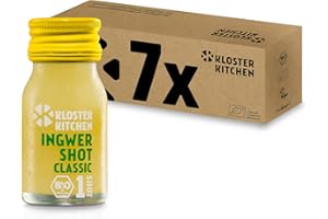 ‎KLOSTER KITCHEN Kloster Kitchen Bio Ingwer Shot Classic 1SHOT 7 x 30 ml mit echten Ingwerstückchen I Ingwershot vegan in der To Go Glasflasche I süß-scharf ohne Zusatzstoffe & mit natürlicher Süße