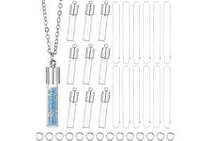SUNNYCLUE 12Set Kit de Fabrication de Collier de Fiole Pendentifs de Fiole de Sablier Fait à la Main en Verre Transparent Bouchon à Vis Bouteille Charms Collier Chaîne et Anneaux de Saut
