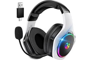 Tatybo Wireless Gaming Headset für Ps5/Ps4/PC/Switch, 2.4GHz & Bluetooth, unter 25 ms Latenz, 35 Std Laufzeit, atmungsaktive Ohrpolster, RGB, Kabelloses Gaming Headset, Schwarz-Weiß