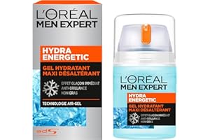 L'Oréal Men Expert - Gel Hydratant Visage pour Homme - Soin Maxi Désaltérant - Effet Glaçon Rafraîchissant - Technologie Air-Gel - Tous Types de Peaux - Hydra Energetic - 50 ml