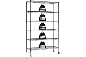 Actask Scaffalatura metalliche con ruote a 6 ripiani, Scaffale in Metallo Regolabile in Altezza, per Lavanderia Bagno Cucina Garage Giardino Dispensa Organizzazione 2100 LBS, Certificato NSF, Nero