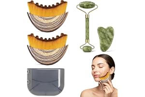 Ptyism 4 Pcs Lymphatic Face Brush Set(Mit Gua Sha Jade and Roller With Storage) Facial lymphatic Drainage Brush丨Lymphatic Contour Face Brush For Face,Chin & Jawline Sculpting & Fatigue Relief