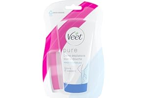 Veet Pure - Crème Dépilatoire Sous la Douche Corps et Jambes - Peaux Sensibles - Sans Odeur d'Amoniaque - 150 ml