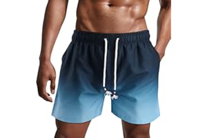 Danfiki Traje de Baño Hombre Shorts de Secado Rápido Bañador Corto para Playa Navegar Forro de Malla Color Degradado