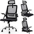 Eesyy Office Chair - Ergonomic Chair with Adjustable Headrest, Elastic Back Support for Office Chairs, Desk Chair with 90° Flip-up Armrest, Computer Chair for Home Office, Breathable Mesh Gaming Chair