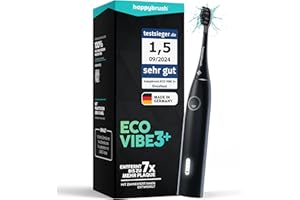 ‎HAPPYBRUSH happybrush® Schallzahnbürste Eco Vibe 3+ – TESTSIEGER – 100 Tage testen - Elektrische Zahnbürste mit 8 Wochen Power Akku – Ultraschall Zahnbürsten – 2 Jahre Garantie - Black
