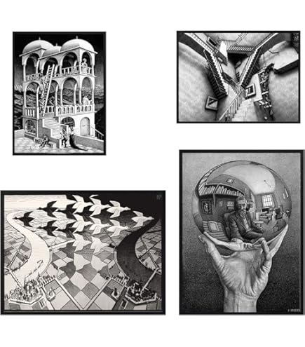 Artopweb Escher - Métamorphose II, 1940 - 4 Panneaux MDF 100x22 Cm - Décoration Murale Iconique Made In Italy