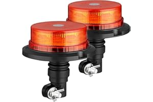 AUTOUTLET 2PCS Gyrophare LED Rotatif Orange 10V-30V Flash Beacon Flexible DIN Pole 12 LED 3 Modes d'Eclairage Etanche Anti-Poussière pour La Police Le Camion de Pompiers l'Ambulance