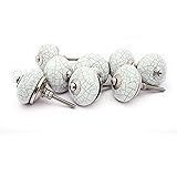 PUSHPACRAFTS Lot de 8 boutons de porte ronds en céramique craquelée blanche - Style vintage - Pour armoire et tiroir - Peint 