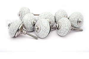 PUSHPACRAFTS 8 x weiß Crackle rund Keramik Türknauf, Vintage Schrank Schublade Pull Griffe Knauf für, aus Keramik, handbemalt