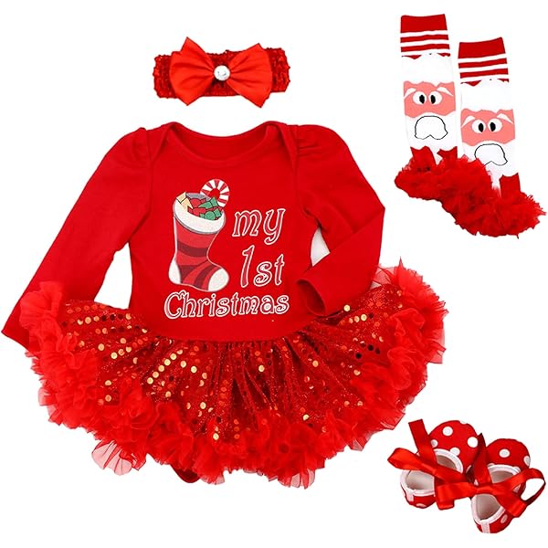 Tenue Bébé Noël 2025 - Body Manches Longues, Jupe Et Bandeau Imprimé Cerf & Plaid Pour Fille Et Garçon
