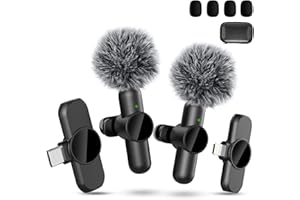 QUANLEX Wireless Lavalier Microphone for iPhone/iPad/Android Phone, Plug-Play Wireless Microphone for Video Recording, Clip On Lapel Mic for Interview/TikTok/YouTube/Vlog (2 Mics & 2 Receivers)