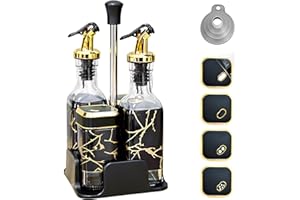 SAEIV Huile D'olive + Sel Poivre Bouteille Verre 4 Pièces,2 Bouteille Huile Olive 160ml,2 Pot a Epices 120ml,1 Support Bouteille，Set Huile Vinaigre Léger et Pratique