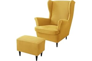 rackbone Ohrensesselbezüge, Ohrensessel-Bezug und Ottoman-Hocker-Bezug Sofabezug mit elastischem Band waschbarer Sessel-Schutzbezug für Wohnzimmer,7