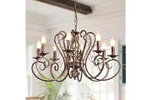 ‎GANEED Ganeed Kronleuchter Französische Landhaus Hängeleuchter Gebürstetes Messing Rustikale Vintage Metall Hängeleuchte Höhenverstellbare Hängende Beleuchtung für Diele Bronze 8 Lichter