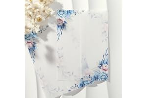 UNIQOOO 50 Pack Dutsy Blue Flower Vellum Jackets for 5x7 Invitations, 115GSM Elegant Pre-Folded Vellum Paper, for Blue and White Theme Wedding & Events