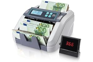 MUNBYN Contador de Billetes, Maquina Contar Billetes, Múltiples Modos y Función de Totalización de Una Sola Denominación, Solo Euros, Detección UV/MG/IR/MT, 1100 Billetes/Minuto, 2 Años de Garantía