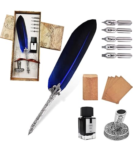 Stylo Plume Vintage à Plumes D’autruche – 2 Stylos + 2 Supports, Pointe 0,5 Mm