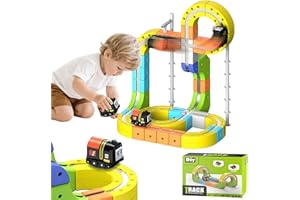 QAWNER Clickrail Electric Train Set Flexible Race Track, Train Rail Cube, Gravedad Trotzende Strecke mit 3D Embedded, USB-Aufladung,Race Car Magnetic Track Set, for Kids (105PCS)