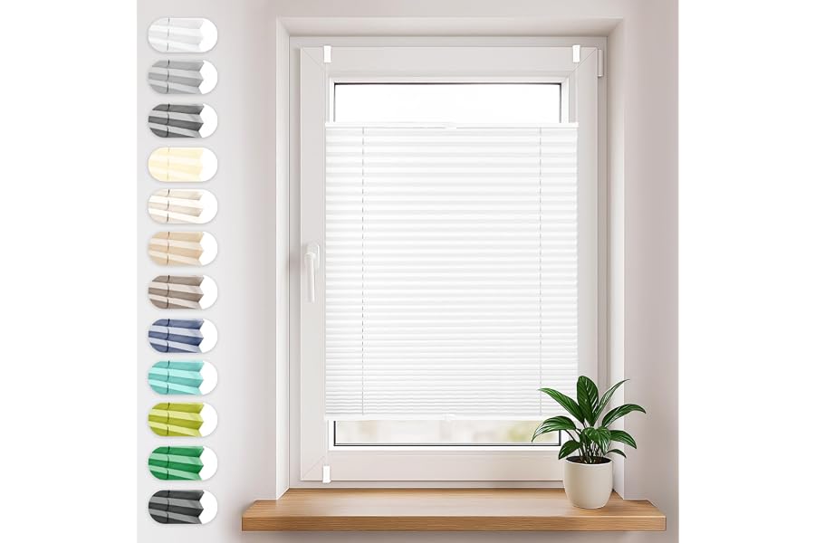 Sonello Plissee Klemmfix ohne Bohren 90x120cm Weiß Plisseerollo Klemmrollo | Sonnenschutz für Tür & Fenster, Blickdicht, Sichtschutz, Fensterrollo, Fertigplissee Rollo - einfache Montage, Faltrollo