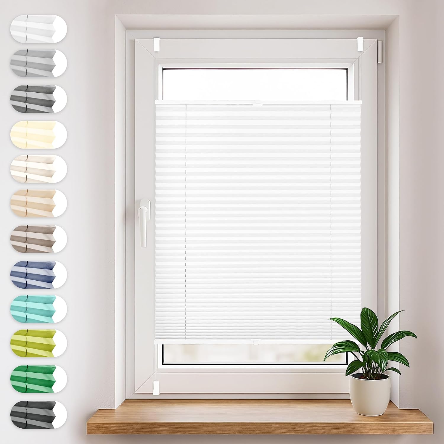 Sonello Plissee Klemmfix ohne Bohren 85x120cm Weiß Plisseerollo Klemmrollo | Sonnenschutz für Tür & Fenster, Blickdicht, Sichtschutz, Fensterrollo, Fertigplissee Rollo - einfache Montage, Faltrollo