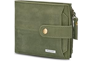 Rigohill Doger Olive Green Leather Wallet For Men, 2 Card Slot | RFID Wallet