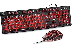 Rii RK108 Packs de Teclado y Ratón Gaming, Combo de Teclado y Ratón Avanzado Silencioso Tamaño Completo con USB Cable para Computadora Portátil, PC, QWERTY Español (ES-RK108)