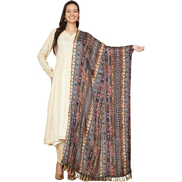 Weavers Villa Dupatta In Poli-Seta Banarasi Per Donna - Lunghezza 2,25 Metri, Morbida E Leggera, Ideale Per Ogni Stagione E Occasione