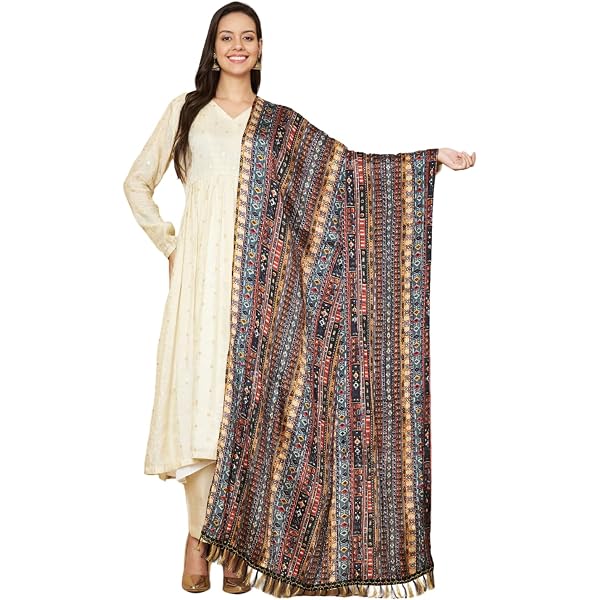 Weavers Villa Dupatta In Poli-Seta Banarasi Per Donna - Lunghezza 2,25 Metri, Morbida E Leggera, Ideale Per Ogni Stagione E Occasione