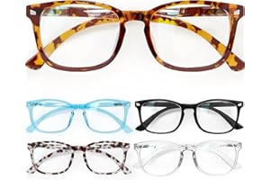 CCVOO 5 Pack Reading Glasses Blue Light Blocking, Filter UV Ray/Glare Computer Readers Fashion Nerd Eyeglasses Women/MenC1 Mix, 1.0