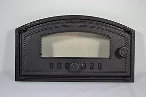 SEZAM Backofentür aus Gusseisen mit hitzebeständiger Glasscheibe, nach links öffnend, Pizzaofentür - Brotofen - Steinofentür, 48,5 x 6,5 x 27,5 cm - halbrund, schwarze Bemalung
