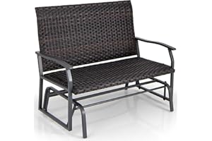 COSTWAY 2-Person Rattan Glider Bench, Patio Double Swing Gliding Chair Loveseat, Outdoor Relax Rocking Chair for Balcony, Porch, Backyard and Poolside