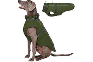 Lelepet Winter Warm Dog Jacket with Built-in Harness, Windproof Fleece Lined Coat for Large Dogs, Reflective Cold Weather Vest with Adjustable Buckle, Border Collie, Army Green XL