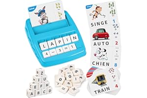 Joozmui Jouet Educatif Fille Garçon, Jeux de Societe 3-8 Ans, Cadeau Enfant Apprendre a Lire, Française Lettre (Bleu Clair)