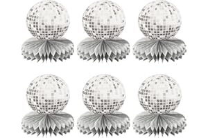 UOCAI 6 sztuk dekoracyjnych kuli dyskotekowych, bombki dyskotekowe z ornamentami 4D, kula dyskotekowa, srebrna dekoracja na stół, urodziny, plaster miodu, element środkowy, rekwizyt sceniczny, wesele,
