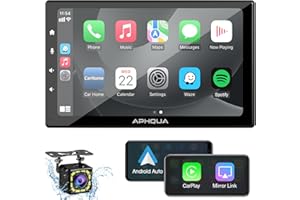 APHQUA Carplay do samochodu z wodoodporną kamerą cofania 1080p, ekran HD 7'' radio samochodowe, odbiornik radiowy, połączenia bez użycia rąk, Mirror Link, Siri, Google, AUX/FM, nawigacja GPS, Airplay,