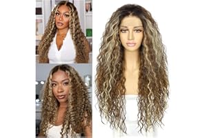 Sapphirewigs Lockige Lace Front Perücke Ombre braun Synthetische Perücken für Frauen 13x3 Tägliche Tragen Party Weihnachten Halloween Hitzebeständige Perücke 24inch