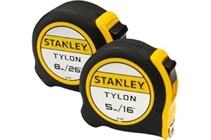 Stanley Tylon™ Pocket Tapes 5m/16ft + 8m/26ft (Twin Pack) corrosion resistant, long-life, nylon coated blade, with bi-material case for improved grip
