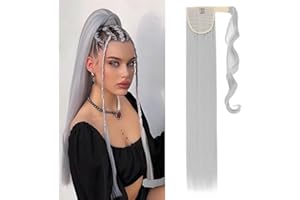Silk-co 26" Ponytail Hair Extension Clip in/on Ponytail Straight Synthetic Wrap Around Extension Hairpiece for Women(Silver Grey)