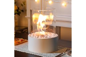 ‎JHY DESIGN JHY DESIGN Extra Large Portable Table Fire Bowl Table Fireplace - Clean Burning Bioethanol Fireplace Without Smoke and Flue, 22 cm x 28 cm, for Indoor and Outdoor Patio, Balcony (White)
