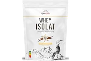 AlpenPower Whey Isolat białko w proszku wanilia 500 g – 100% naturalne składniki, bez substancji słodzących – karmienie trawą – wysokiej jakości białko w proszku z najlepszego mleka alpejskiego