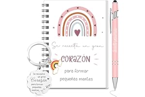 Sinmoe 3 Piezas Regalos para Profesor Incluye Cuaderno en Espiral Arcoíris Maestro Bolígrafo Retráctil y Llavero Regalo Profesor Fin de Curso para Profesora Despedida Cumpleaños Graduación Jubilación