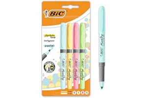 Bic Highlighter Grip Pens with Anti-Drying Technology in 4 Assorted Colors, Water-Based, Pack of 4