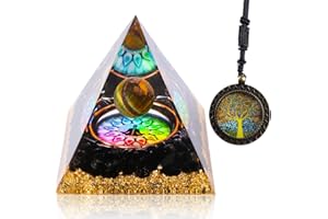 ZOOFUEL Crystal Pyramid, Healing Crystal Pyramid Gifts,Orgonite Pyramid Protection with Tiger Eye Crystal Sphere with Obsidian Healing Stone Buddha Chakra Orgone Meditation Gift for Friends Lovers