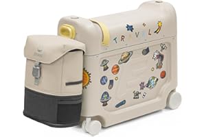Stokke JetKids Travel Bundle, Moonglow White - Enthält den BedBox Aufsitzkoffer & das Backpack - Ideal für Kinder von 2-7 Jahren (bis 35 kg)