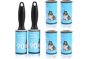 JOSPL jiehu Rodillo de la Pelusa,Rodillo quitapelos Mascotas 2 Mangos y 6 Rollos de 90 Hojas Total 540,Manual Removedor de Polvo pegajoso Recolector Pelo para Eliminar el Polvo de Ropa, Asientos de Coche