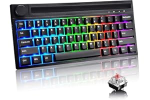 URCHOICELTD Tastiera da gioco meccanica al 60% Tipo C Tastiera retroilluminata RGB Bluetooth cablata/wireless Manopola multimediale ricaricabile 4400mAh Anti-ghosting Supporto integrato per iPhone/iPad