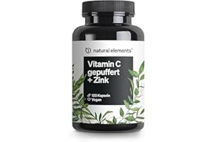 ‎NATURAL ELEMENTS natural elements Vitamin C - 120 Kapseln - Hochdosiert mit 1000mg + 15mg Zink - Pflanzlich fermentiert & gepuffert (pH-neutral, säurefrei, magenschonend) - vegan, laborgeprüfte Qualität