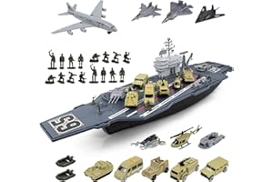 RedCrab Aircraft Carrier Playset, Battleships Model Toys, includes Airplanes, Helicopter, Trucks, Action Figures Kit Cool Toys for Boys Girls Ages 3 4 5 6 +