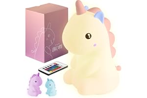 Madrigal Lampada Unicorno - Luce Notturna Bambini - Cameretta - Ricaricabile USB-C con Telecomando - Multicolore e Luce Calda - Soffice Silcone - Timer luci Arcobaleno